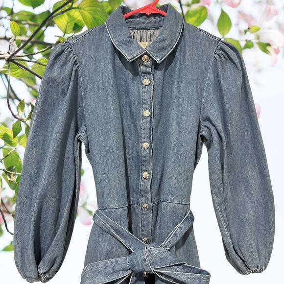 NWT - Zara Denim Belted Shirt Mini Dress Size: M - Picture 6 of 10
